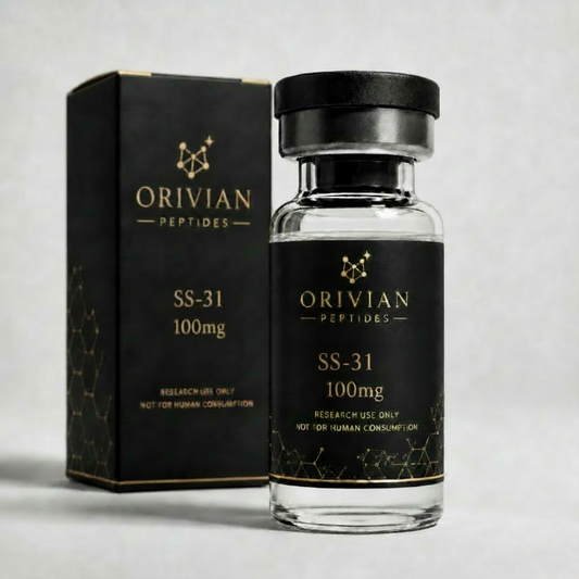 SS-31 100mg research peptide vial and box, Orivian Peptides, research use only