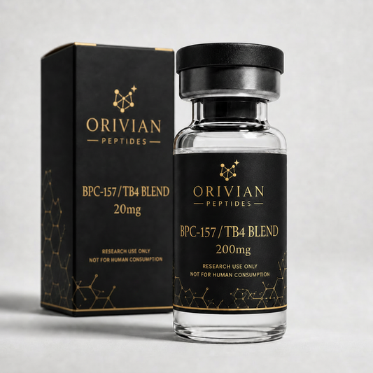 BPC-157 / TB4 Blend 20mg research peptide vial and box, Orivian Peptides, research use only